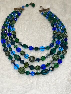 Vintage Hattie Carnegie Signed  Peacock Four-Strand Statement Necklace 1960)